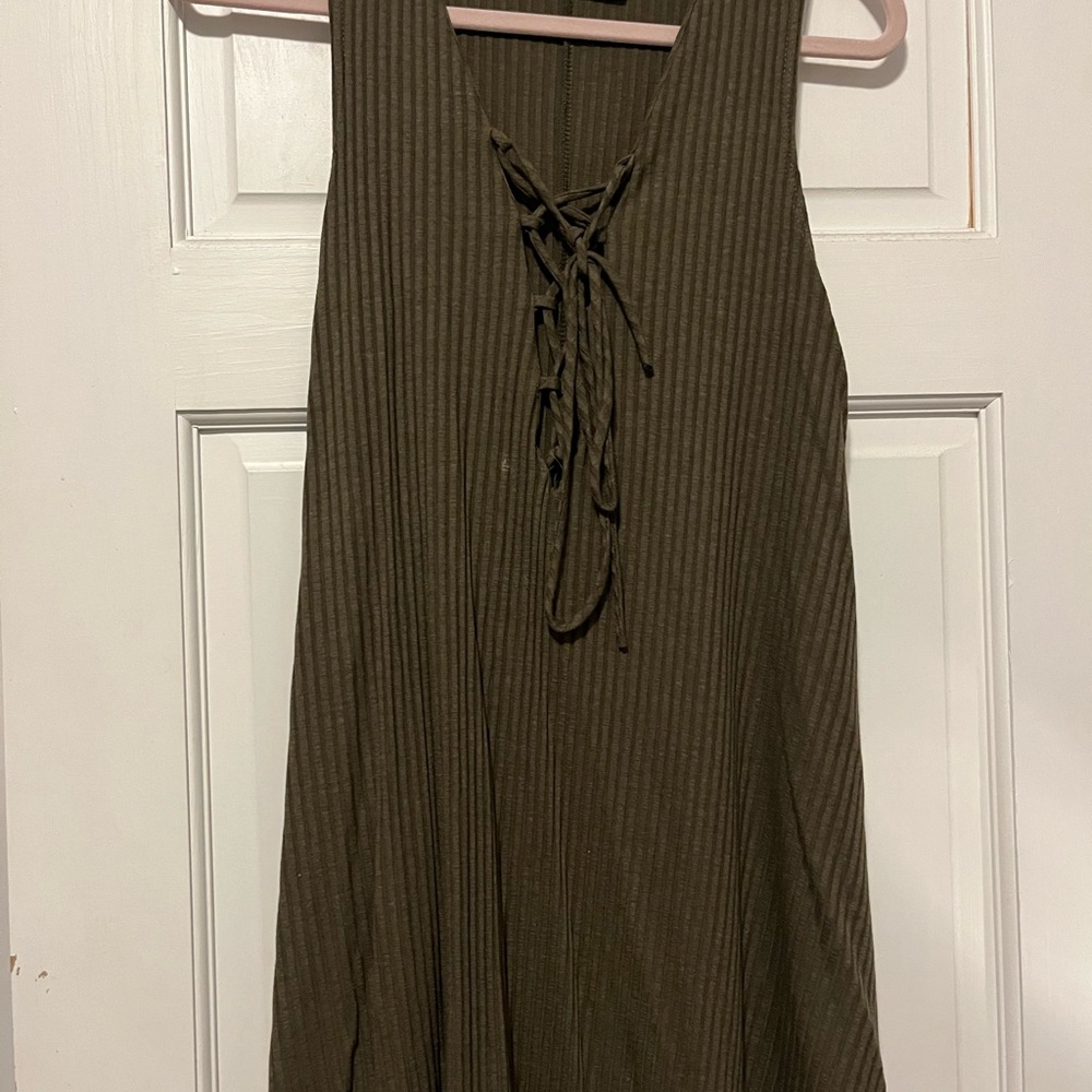 Army green/brown Sleeveless Lace-Up Dress
